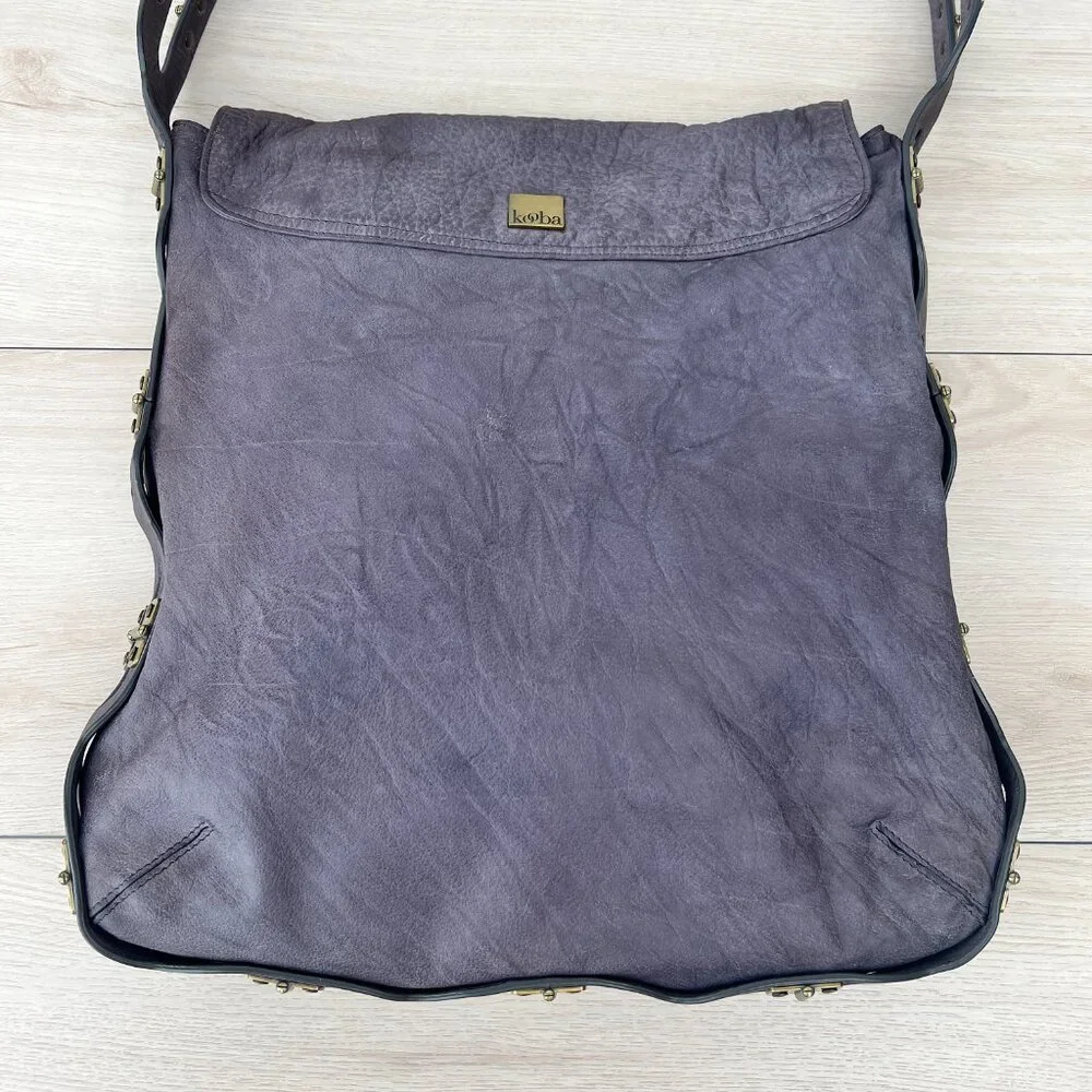 Kooba MEG Genuine Washed Leather Shoulder Bag Hinge Cutout Strap in Lavender